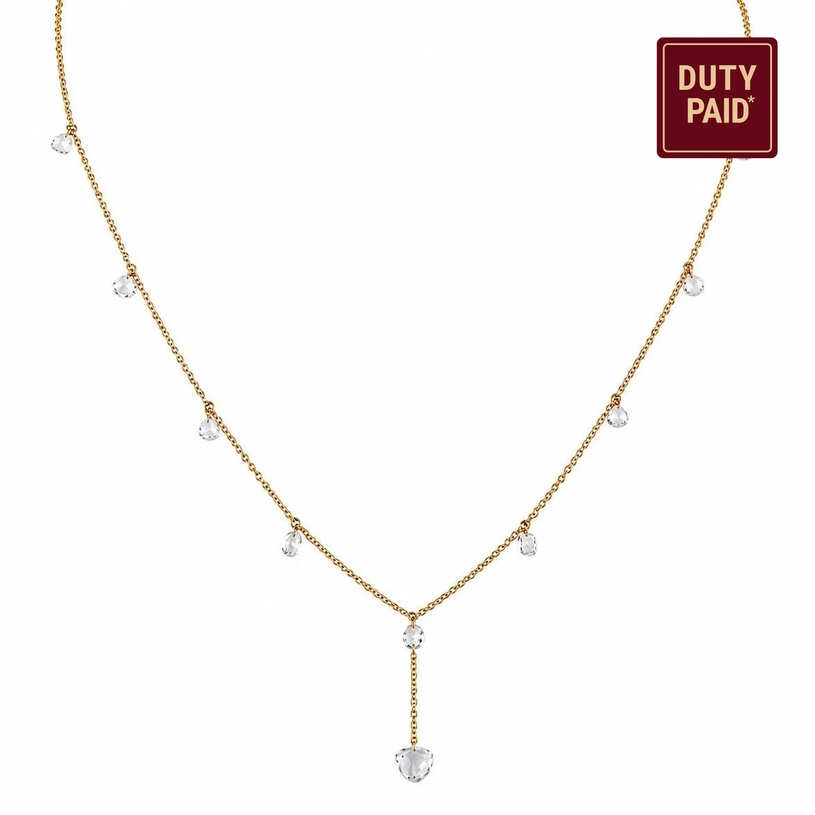 0.85 ct Natural Rosecut Diamond Y Necklace 14K Gold Station Lariat Chain