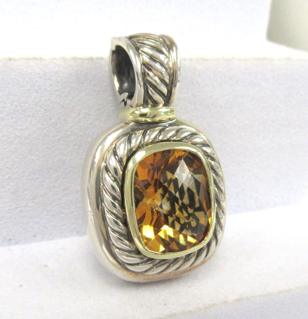 Vintage David Yurman Citrine Albion Enhancer Pendant Sterling Silver 14k Gold