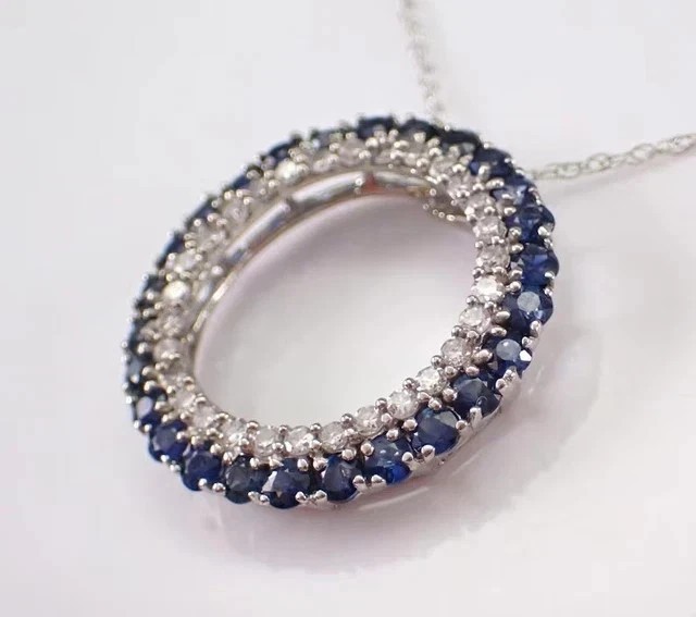 1 Ct Round Cut Lab Created Blue Sapphire Circle Pendant 14K White Gold Plated