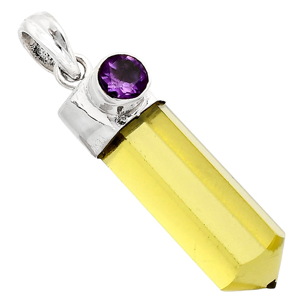 Point – Lemon Quartz & Amethyst 925 Sterling Silver Pendant Jewelry P-1107