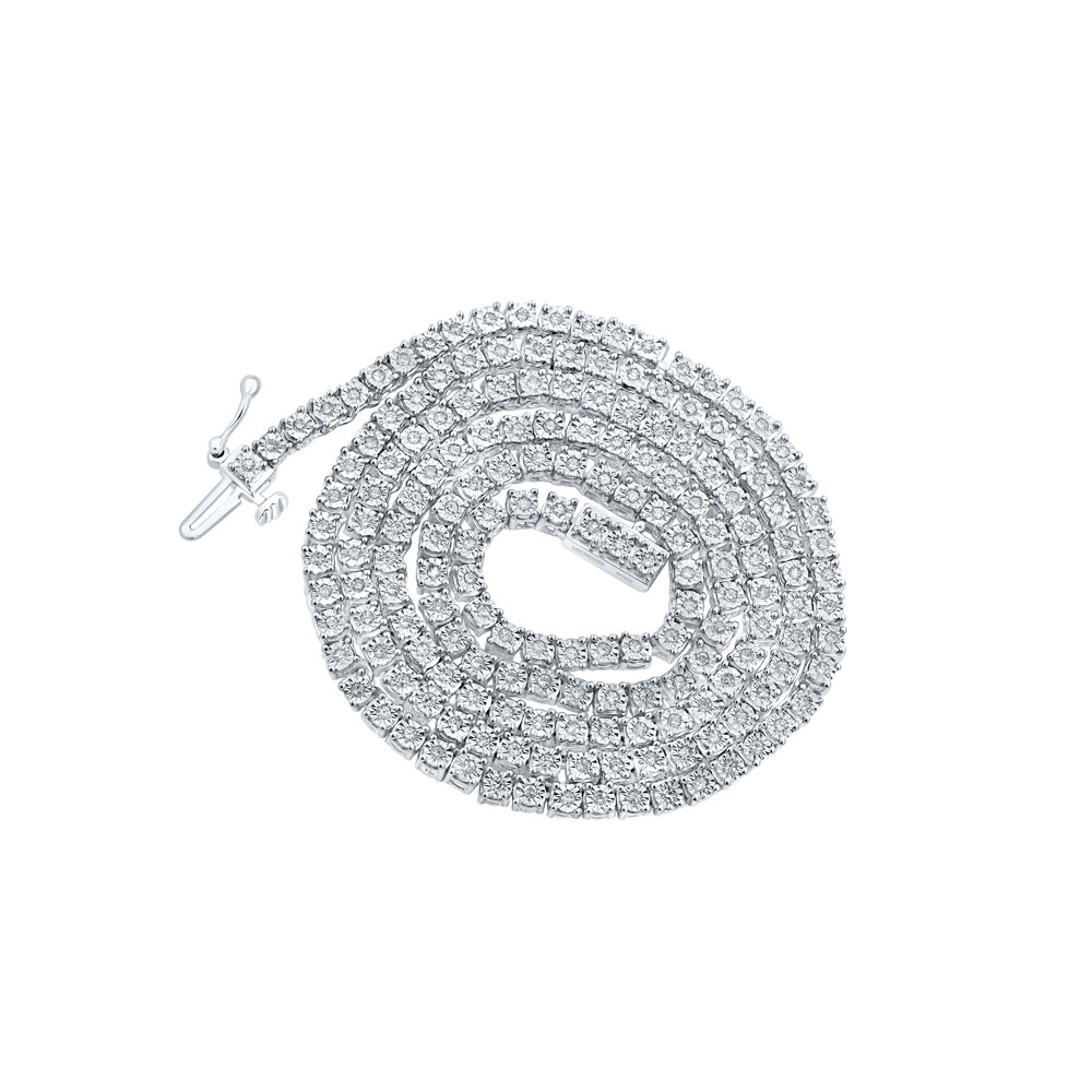 1 Row Necklace Round Diamond Link Choker Chain 18″ White Sterling Silver 1.19 CT
