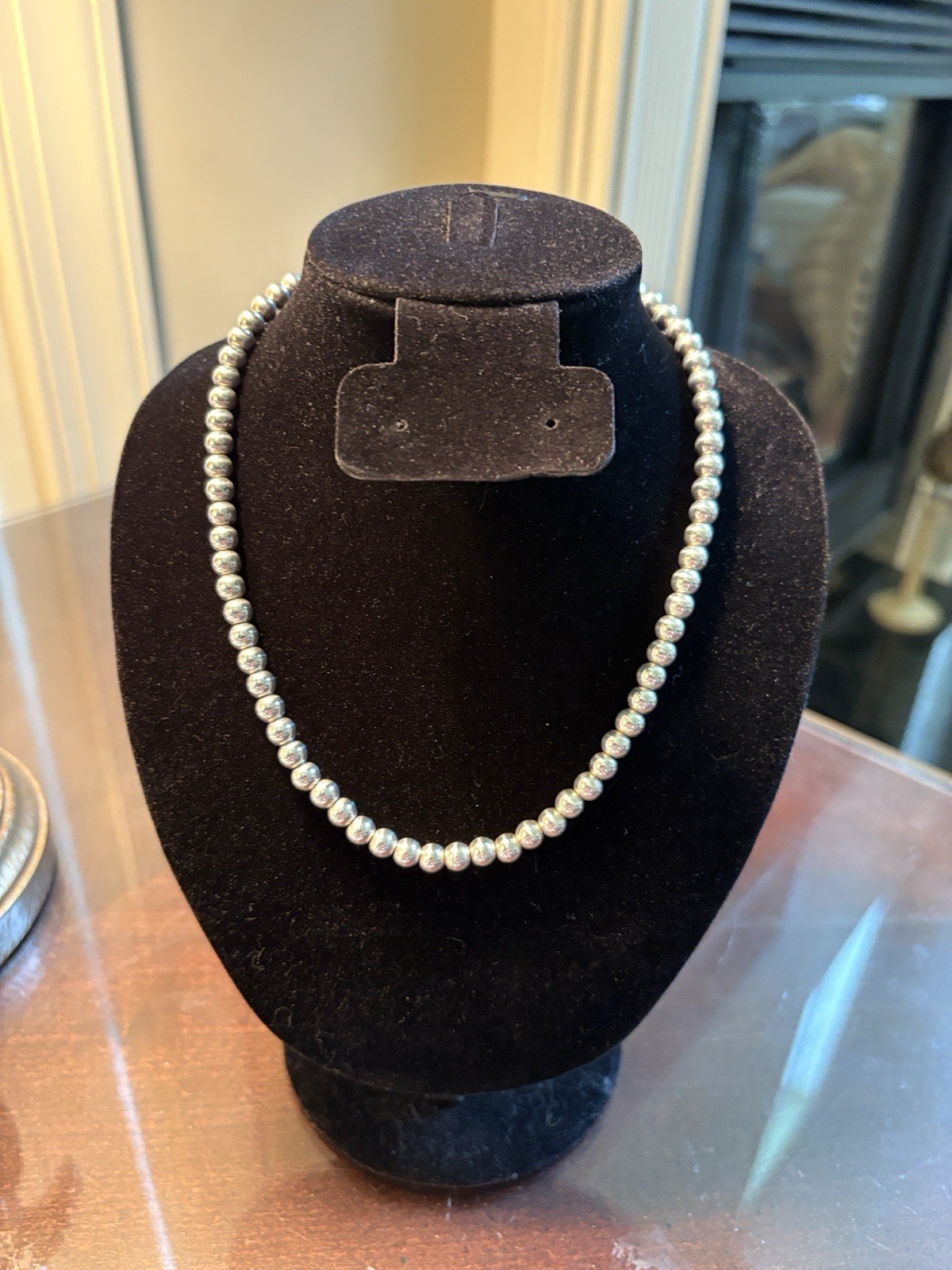 925 Silver 6mm Beaded Necklace- 16”