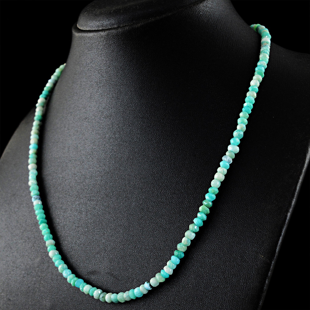 81.00 Cts Earth Mined Round Faceted Amazonite Beads Single Strand Necklace (DG)