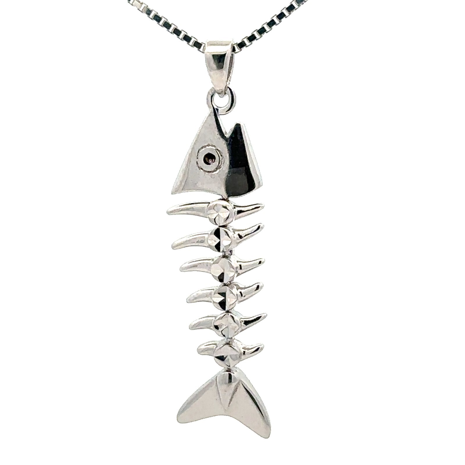 Sterling Silver Bone Fish Pendant-Articulated-(3/8 x 1 1/2 Inch)