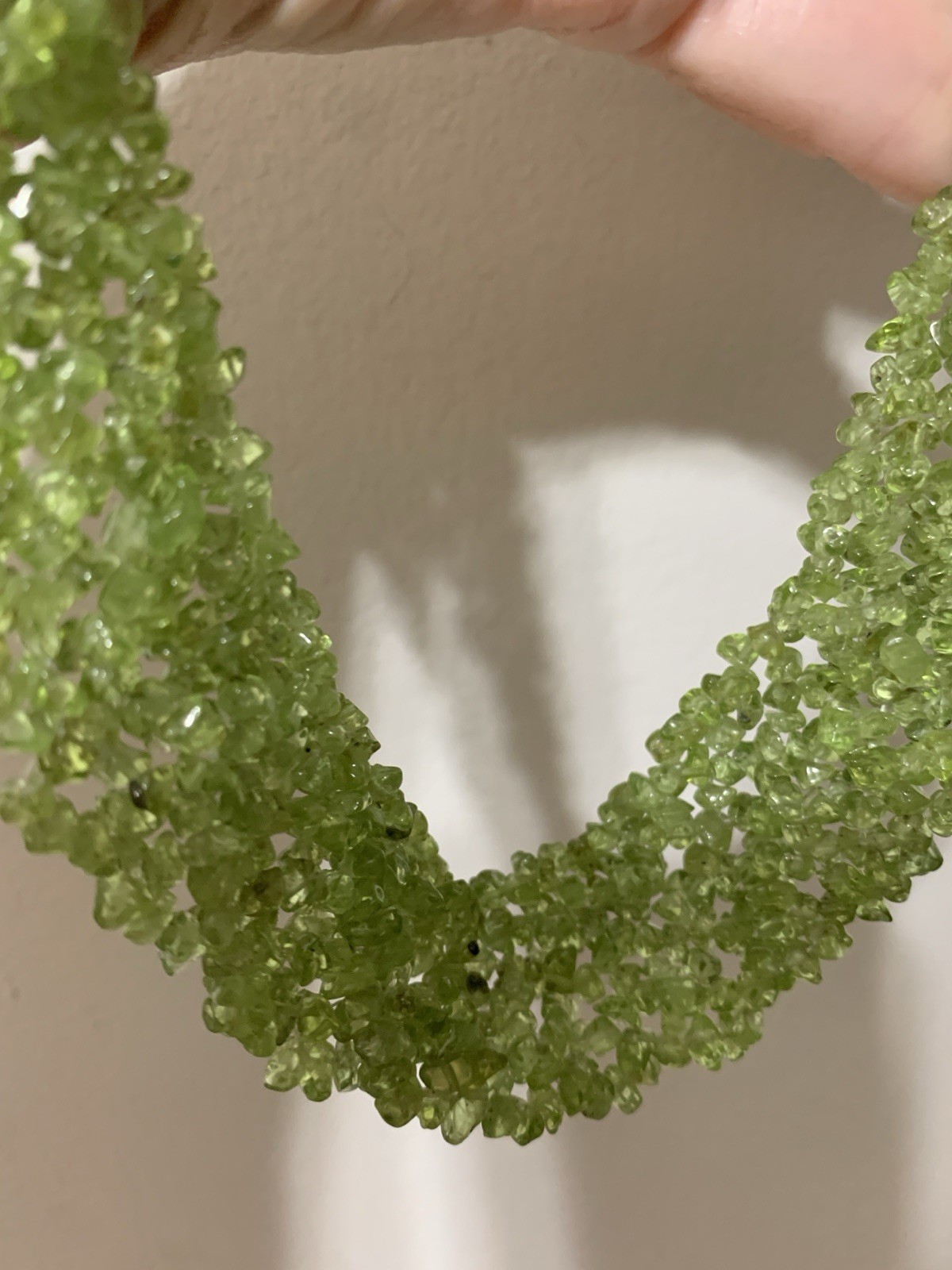 Vintage Hand Made Peridot Bib Style Chip Necklace.Hangs Like 18”AdjustableChain.