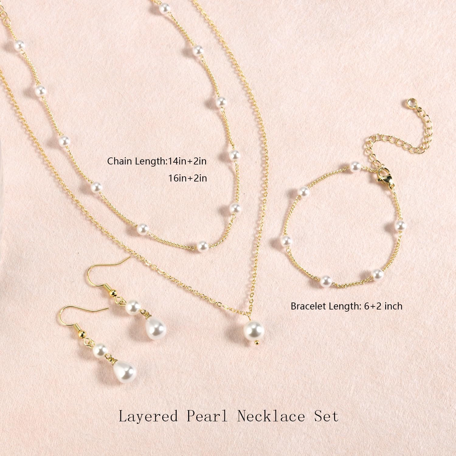 Gold Jewelry Set for Women, Dainty Layered 14K Gold/Silver Pearl Choker Necklace