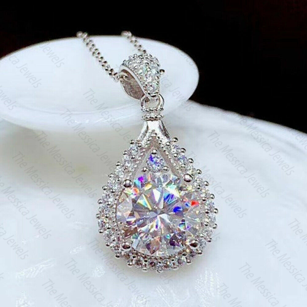 2.10 Ct 8 MM Round Moissanite Women’s Pendant Without Chain 925 Sterling Silver