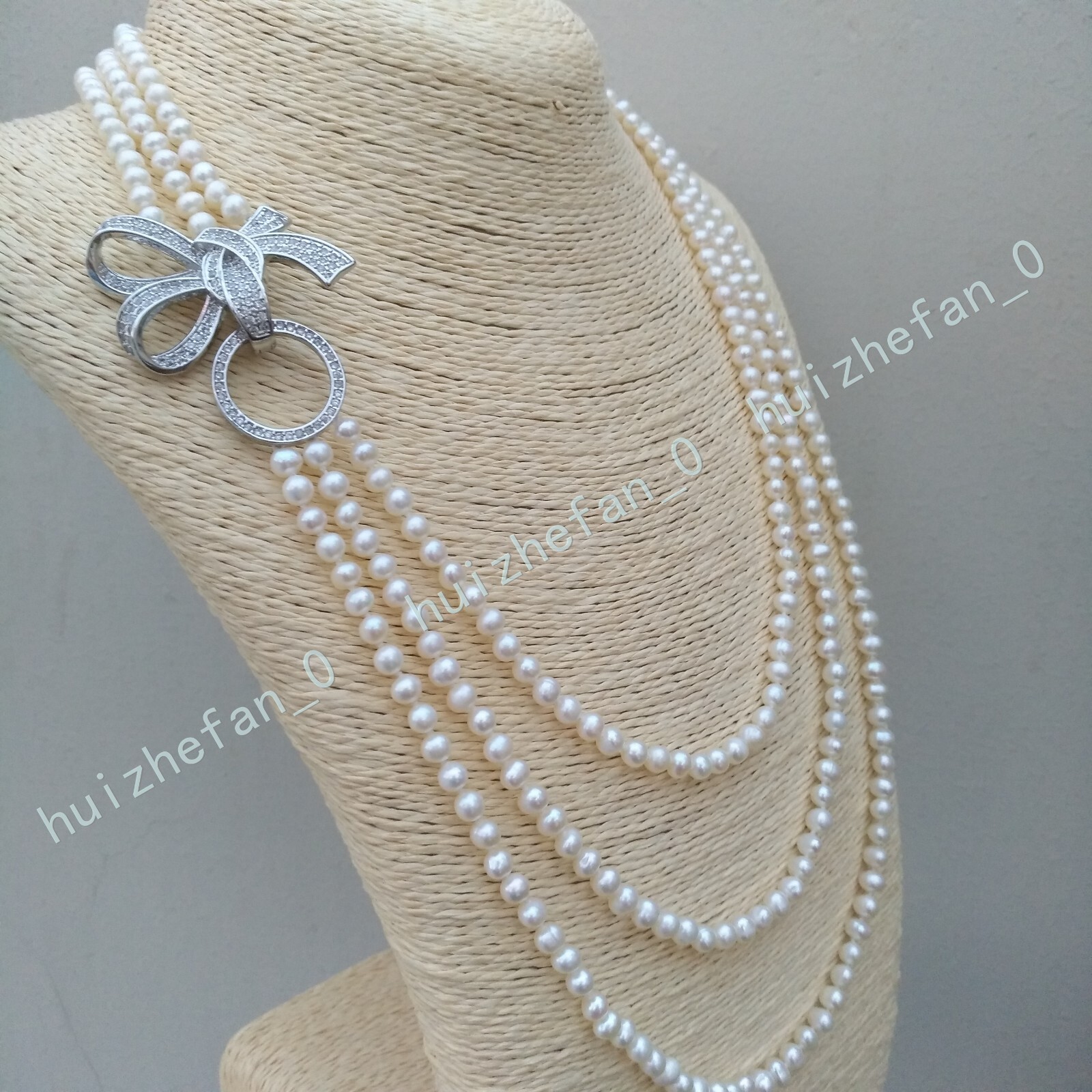 17inch/43cm Exceptional Triple Strands 6-5mm Akoya White Pearl Necklace 14KGP
