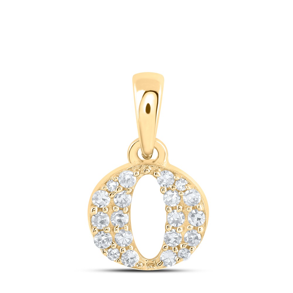 0.1 Ctw Natural Diamond Tiny Block Initial Letter O Pendant 10k Yellow Gold
