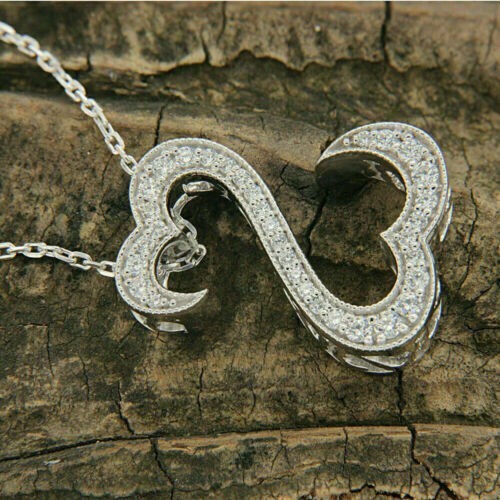 1.00 CT Open Heart Round Cut Diamond Pendant Necklace 14k White Gold Finish