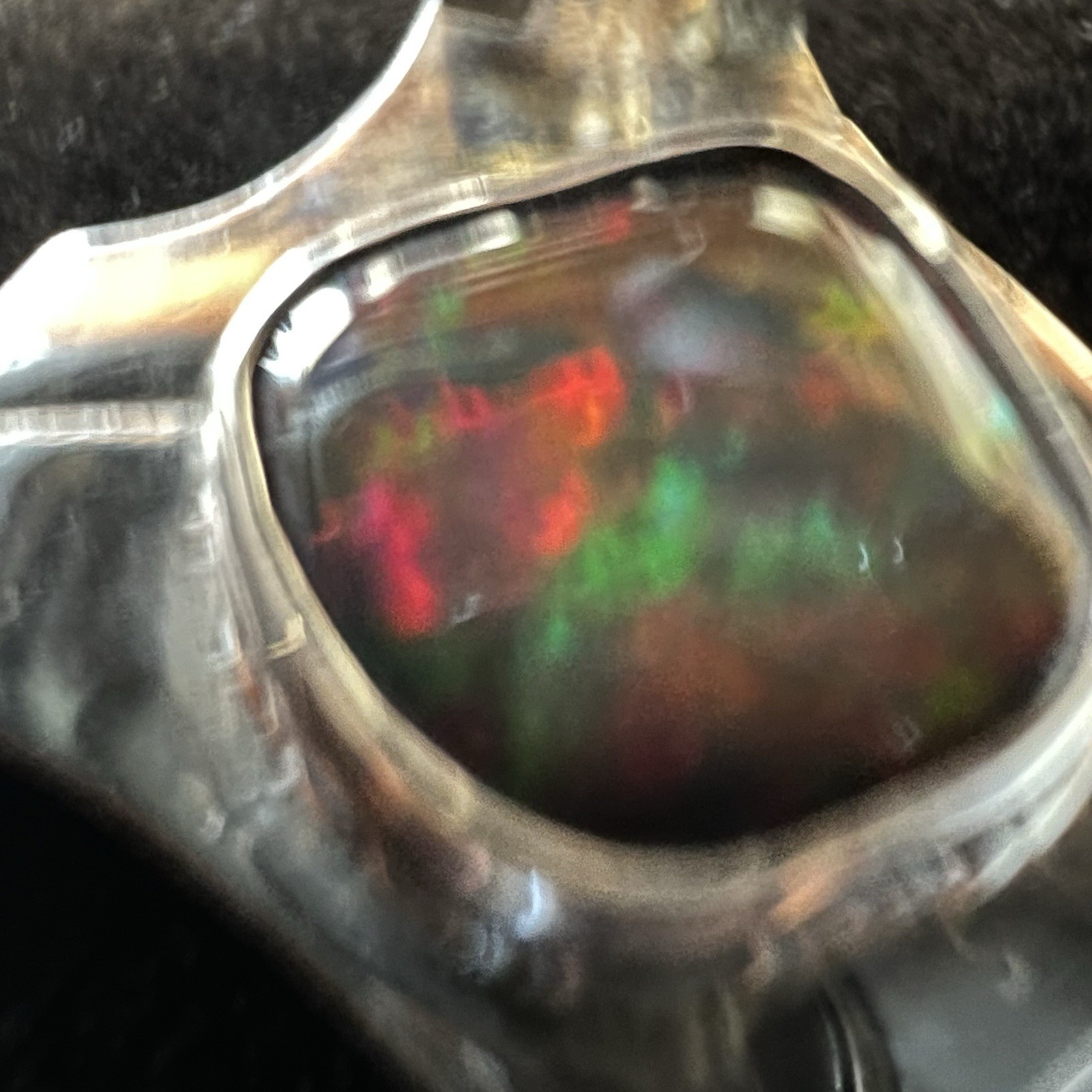 Gorgeous Australian Black Opal .Sterling Silver Pendant – Tons of FIRE + COLOR!!