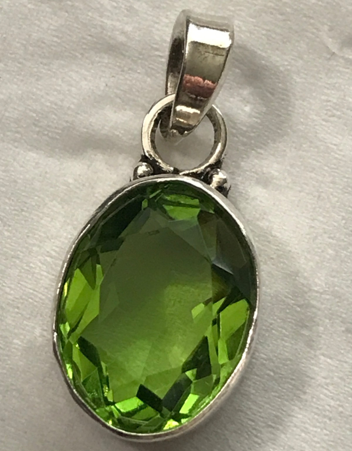 Vintage Sterling silver marked 925 light green stone topaz? pendant handmade