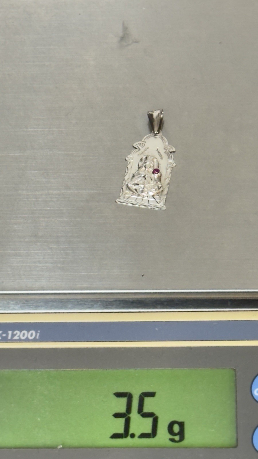 Sterling Silver 925 Santa Barbara 1 5/8in Pendant-Charm w/ Ruby / 3.5 Grams