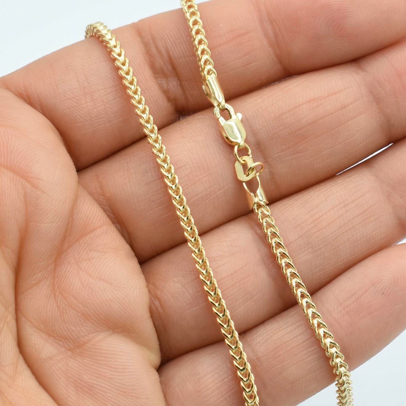 2.2mm Italian Square Franco Link Chain Necklace Real 10K Yellow Gold All Sizes