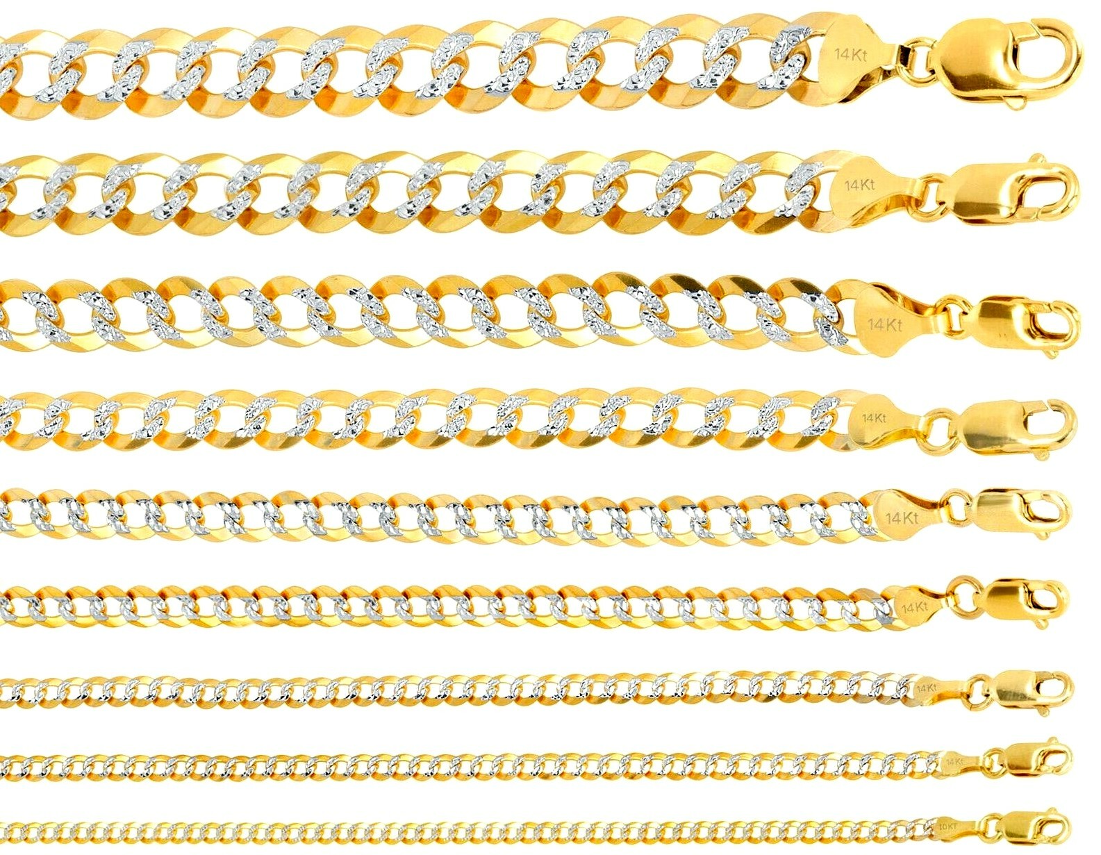 14K Solid Yellow Gold Diamond Cut Cuban Link Chains Men’s/Women’s 2mm-11mm16-30″