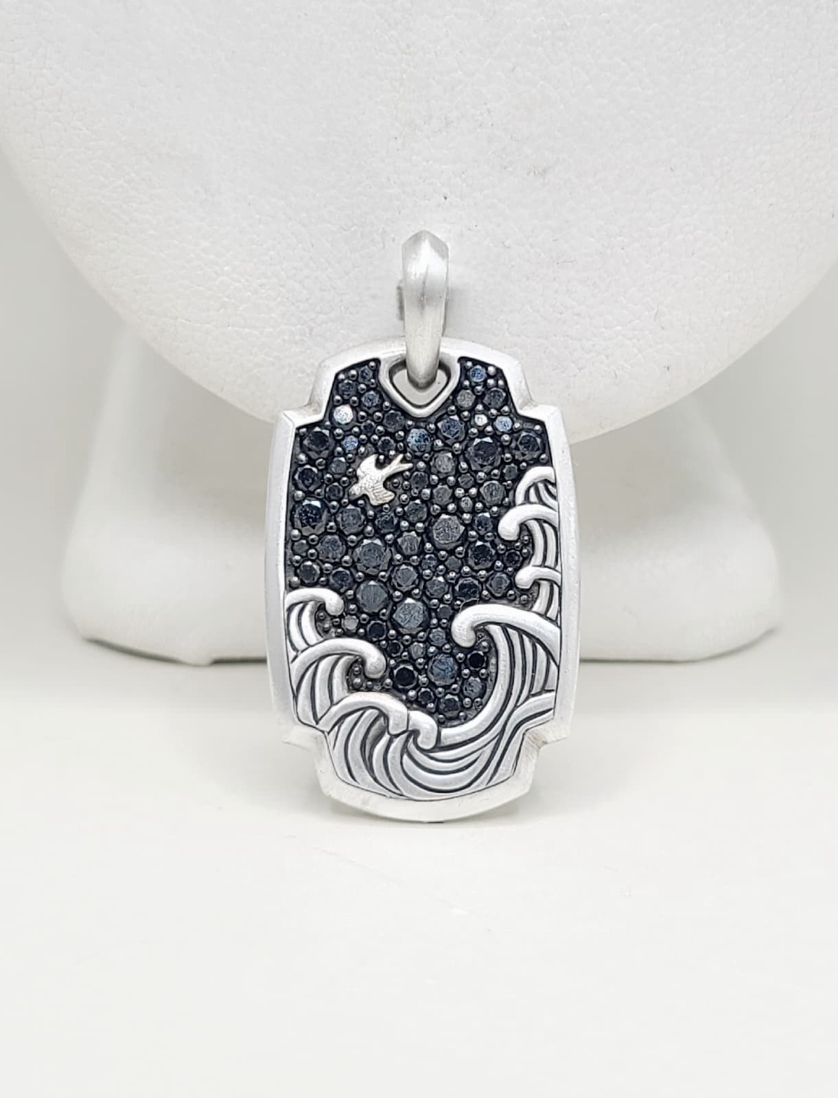 David Yurman Waves Tag Pendant With Pave Black Diamonds In Sterling Silver