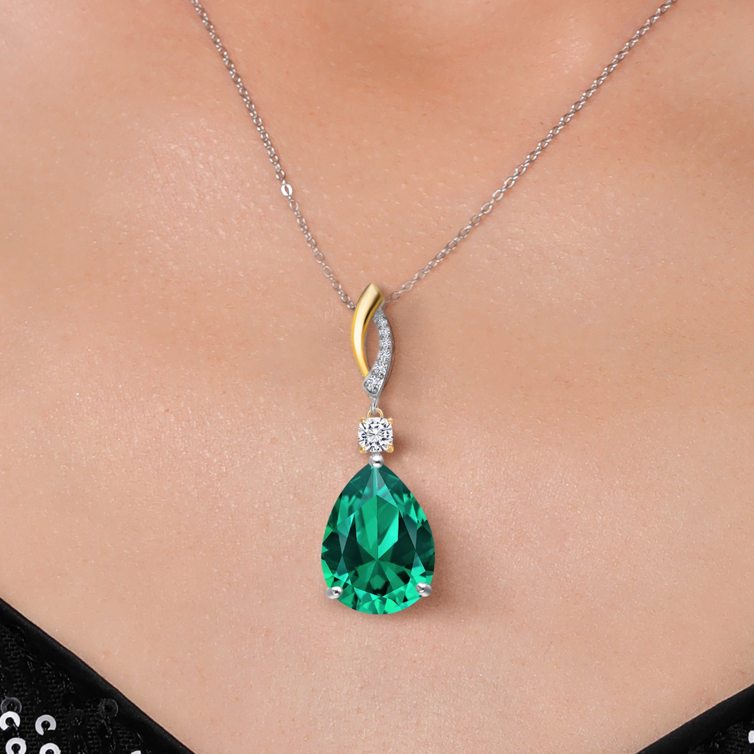 Pear Shape Gemstone Birthstone Pendant Necklace for Women | 925 Silver & 10K