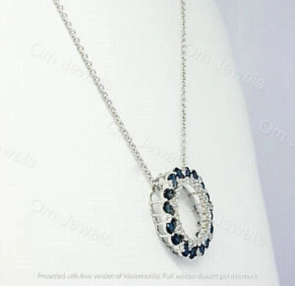 2Ct Pear Cut Blue Sapphire Circle Pendant 14K White Gold Finish 18″ Free Chain