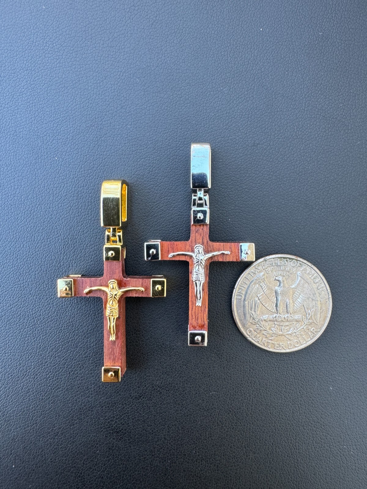Small Plain Real 925 Silver & Natural Wood Jesus Cross Pendant Necklace 1.25″