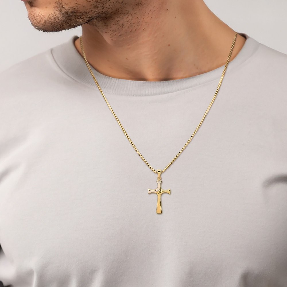 14K Solid Yellow Gold Extra Large Cross Pendant Necklace 39mm 1-1/2 inch