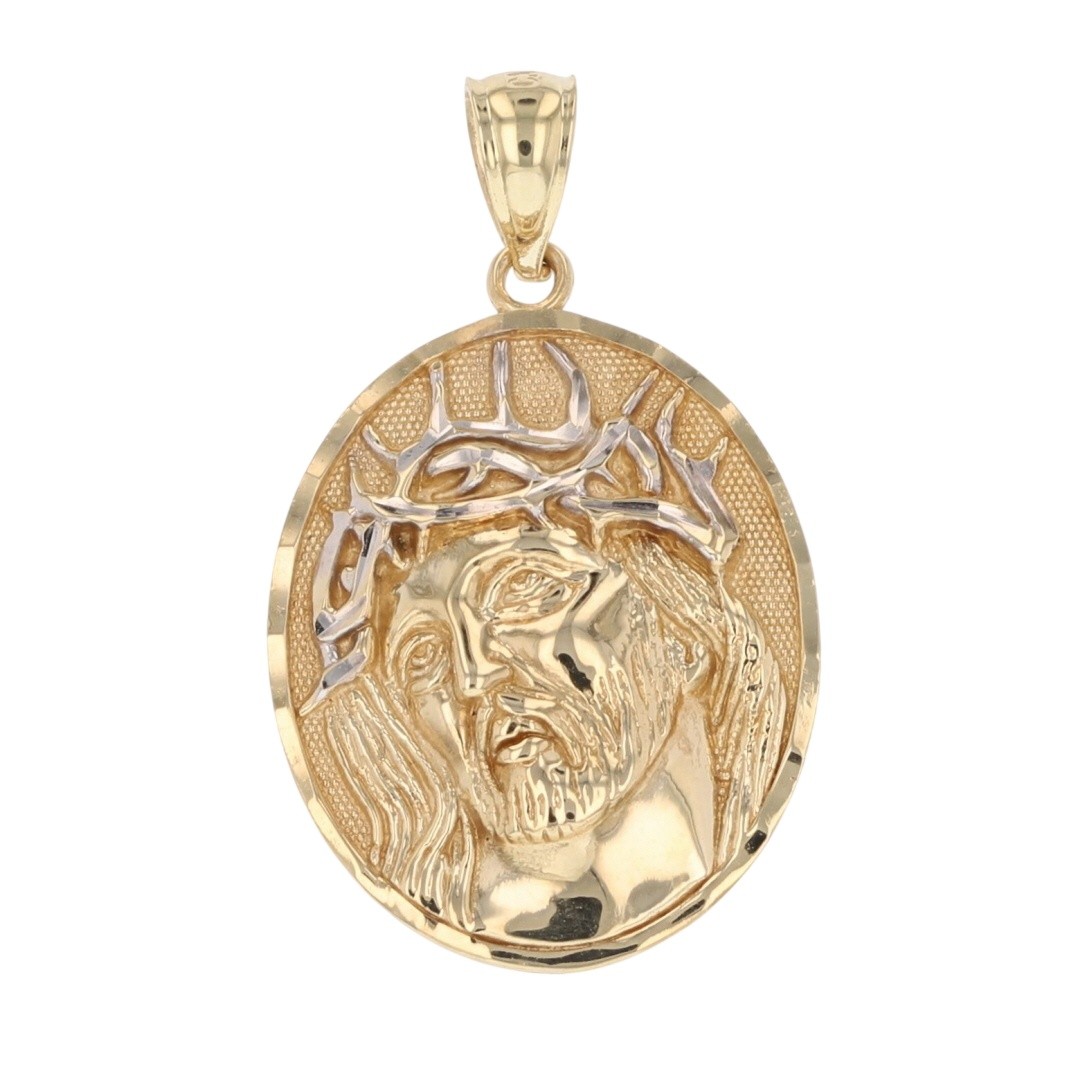 1″ Religious Jesus Face Oval Shaped Pendant No Chain 10k Multi-Tone Gold 1.70g
