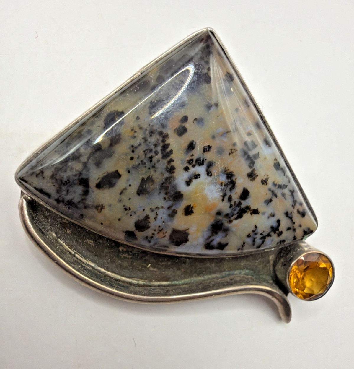 Sterling Silver Montana Agate & Citrine Pendant 15.27 Grams THICK Bezel Artisan