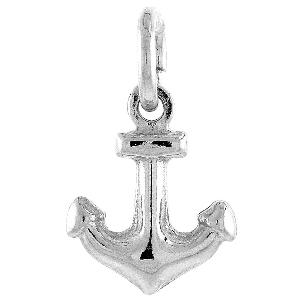 925 Sterling Silver Small Hollow Anchor Italy Pendant 15/32 (12mm) Inch Tall