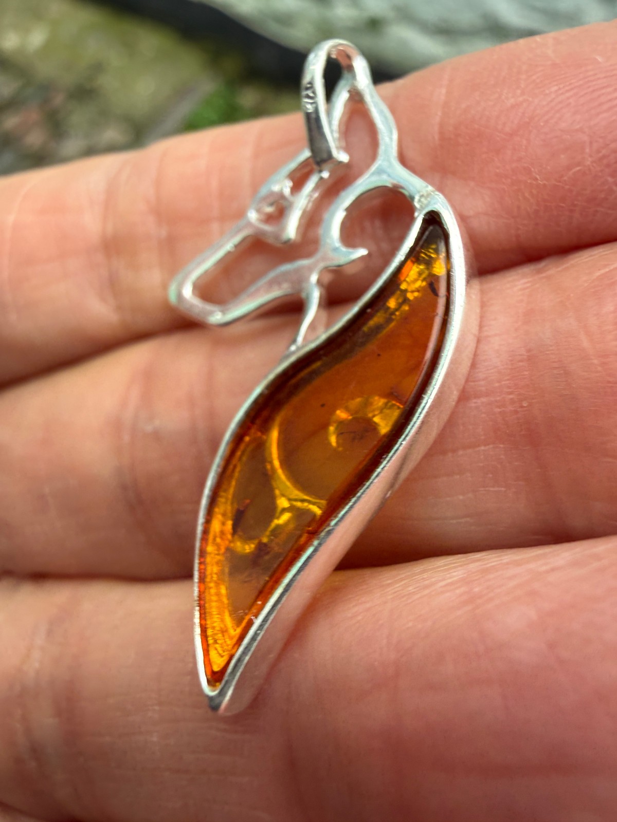 German Shepherd Dog Amber Pendant Crystal Fossil 925 Silver Lithuanian genuine