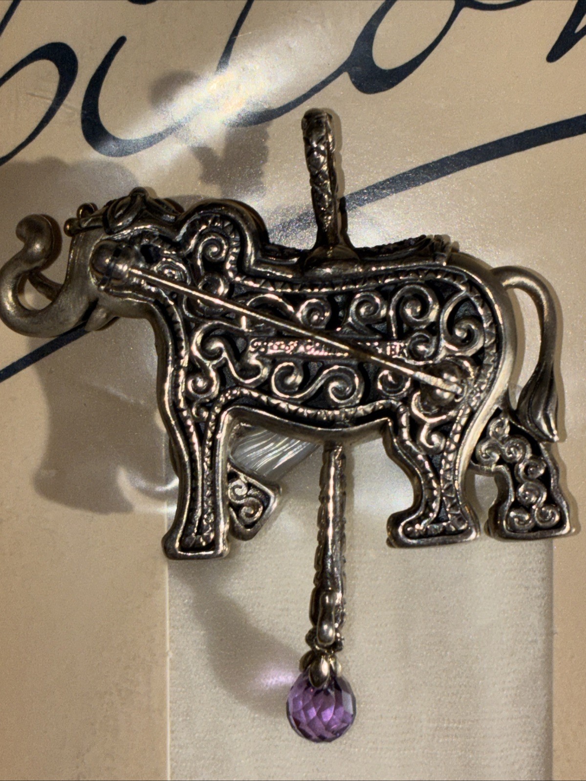 Barbara Bixby Carousel Elephant Pin Pendant Gemstone Tassel MOP Turquoise Iolite
