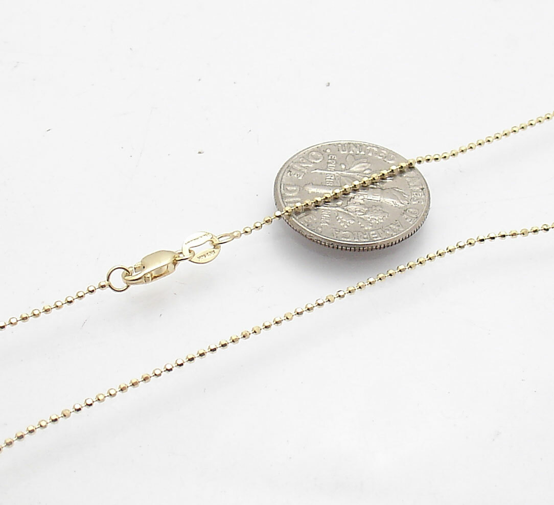 1mm Diamond Cut Round Bead Ball Chain Necklace REAL Solid 14K Yellow Gold