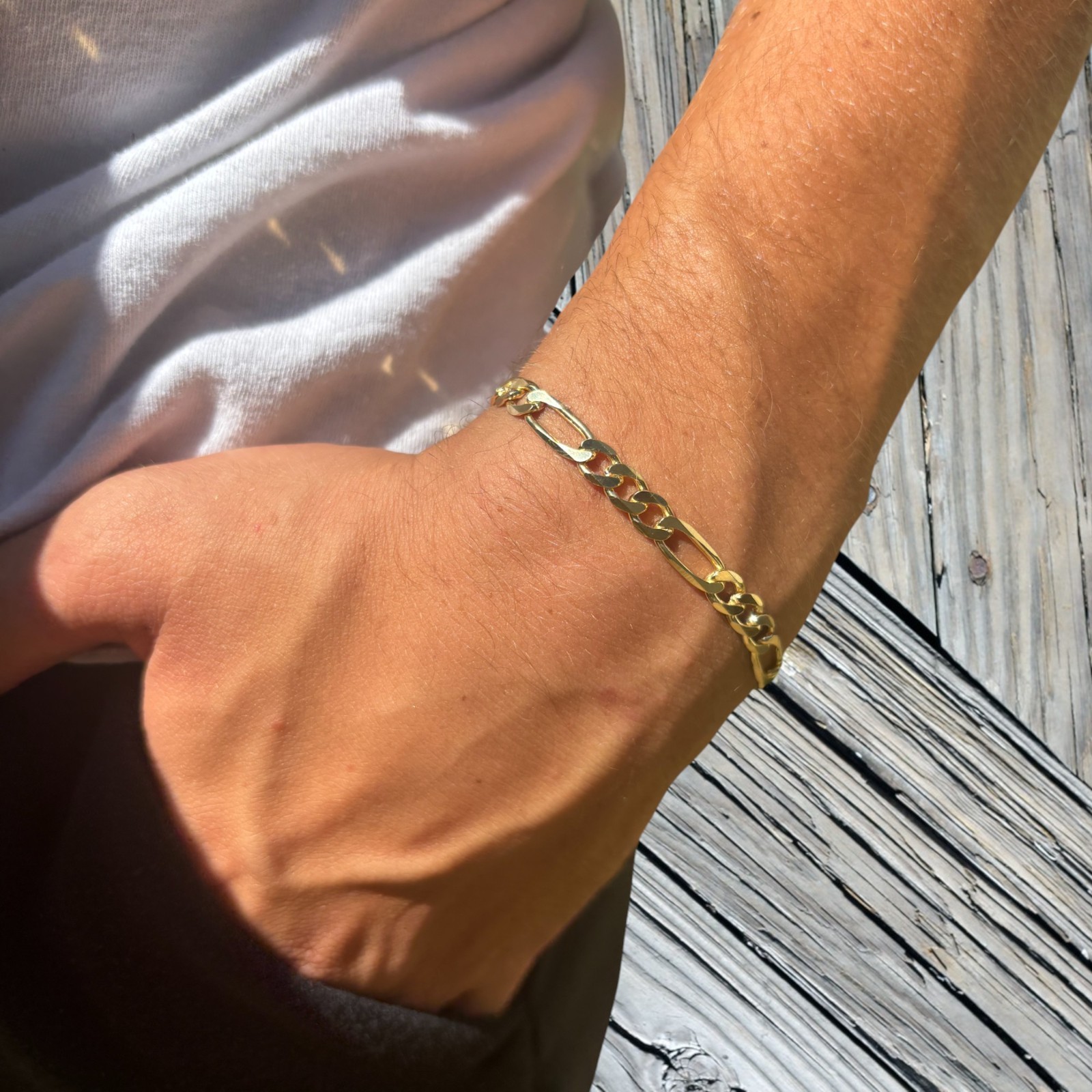 6mm Figaro Bracelet Link – Real Solid 925 Sterling Silver Or 14k Gold Vermeil