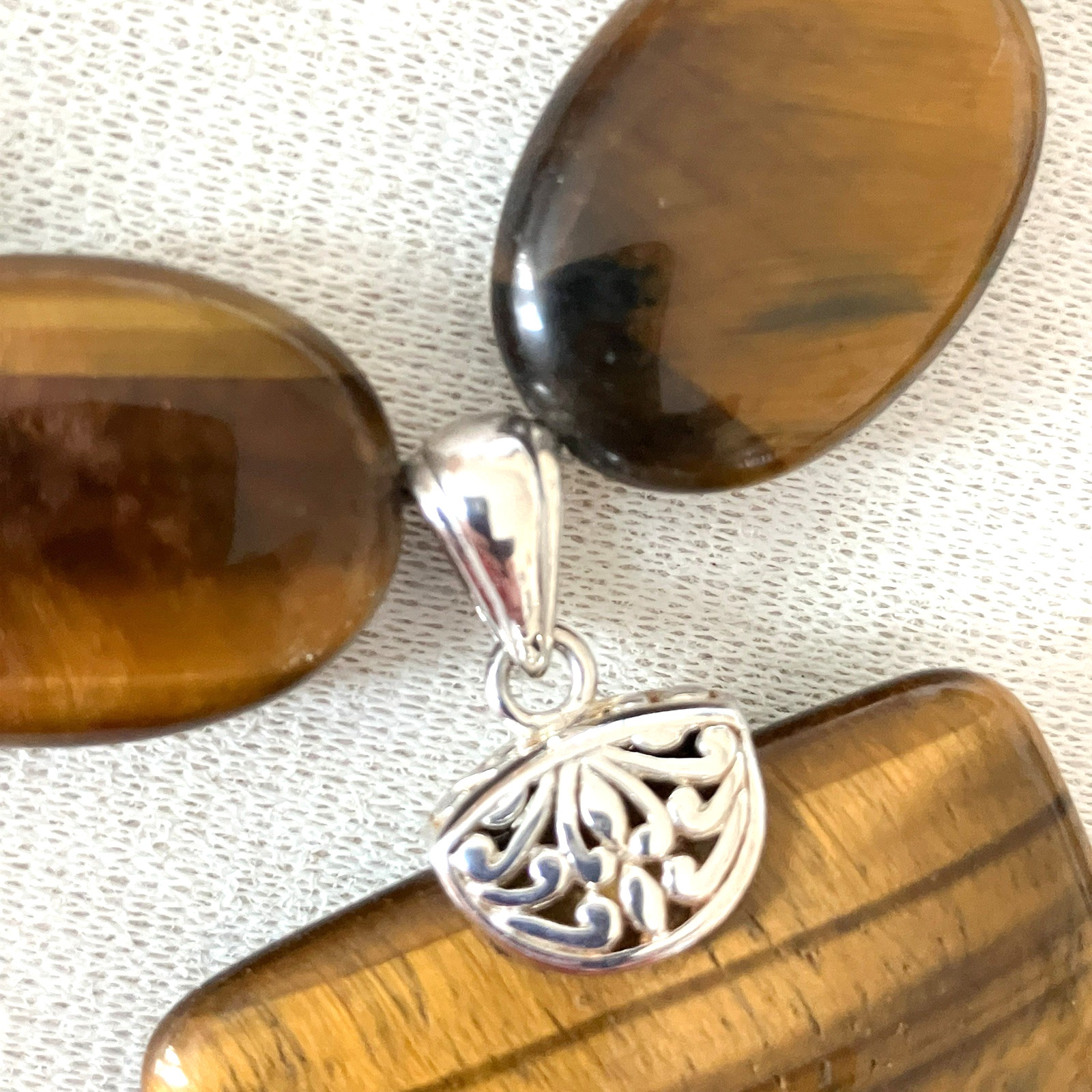 Vintage Aluma Tiger’s Eye Statement Necklace 925 Sterling Silver Signed AIL