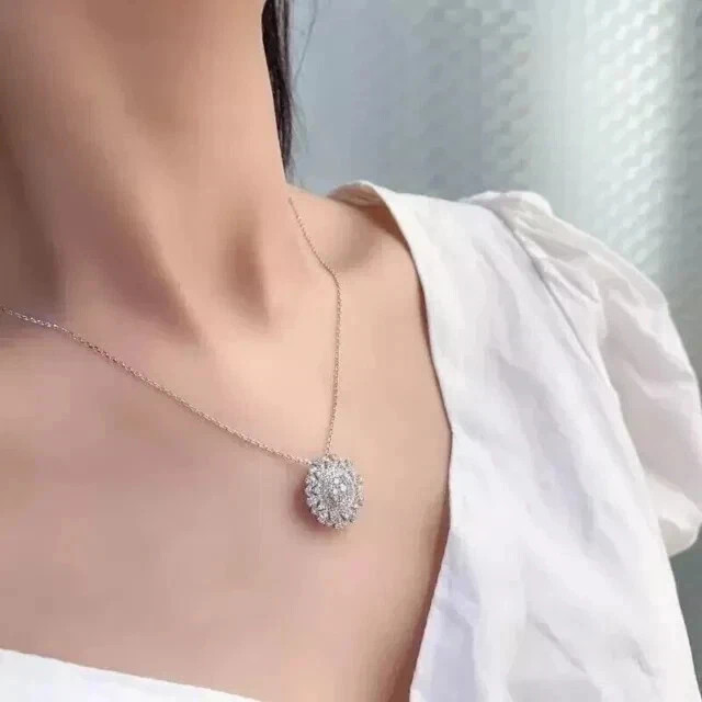 2.50 Ct Round Cut Real Moissanite Cluster Pendant Necklace 14K White Gold Plated