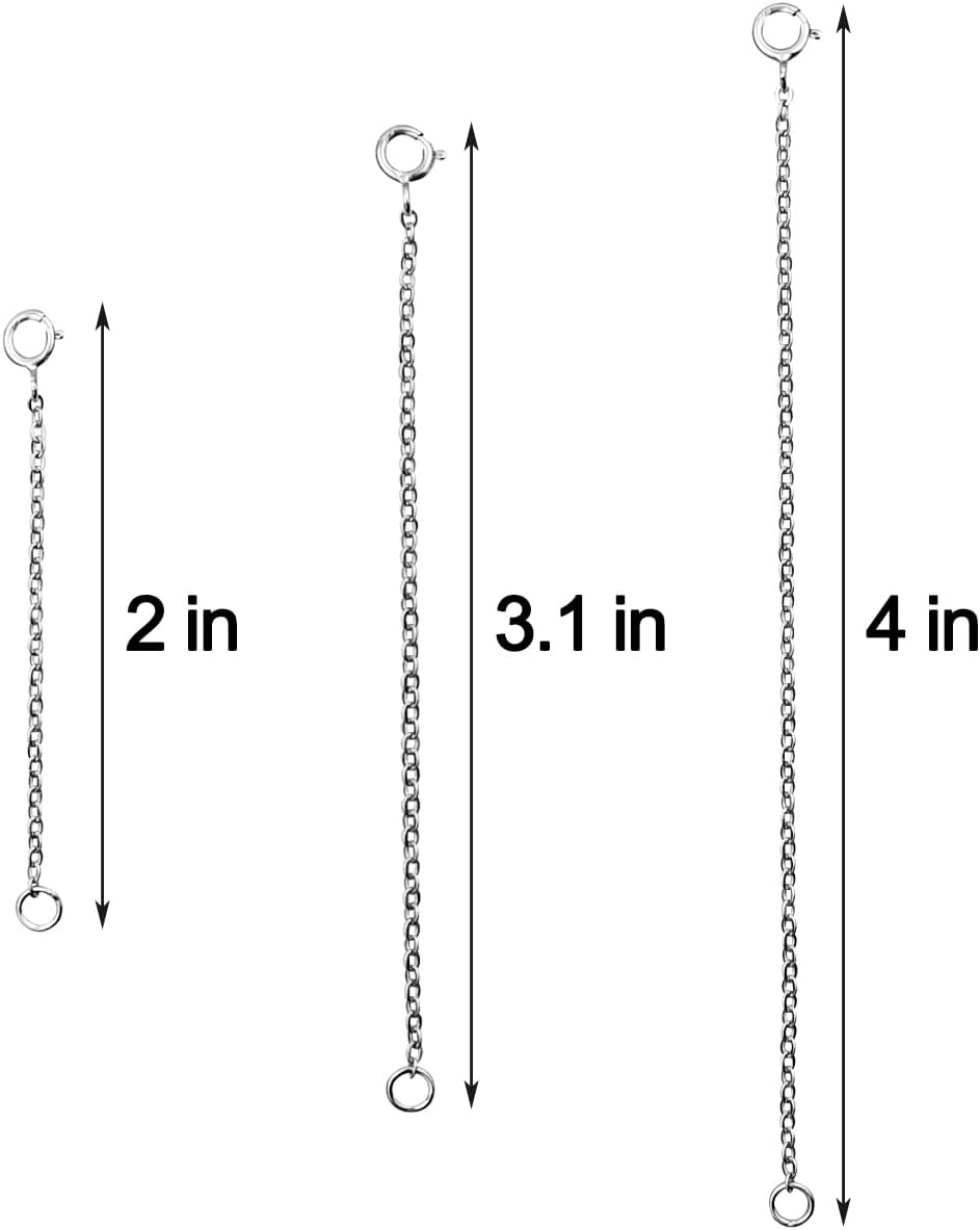 3 Pieces 925 Sterling Silver Necklace Extenders Necklace Extension Chain for Wom