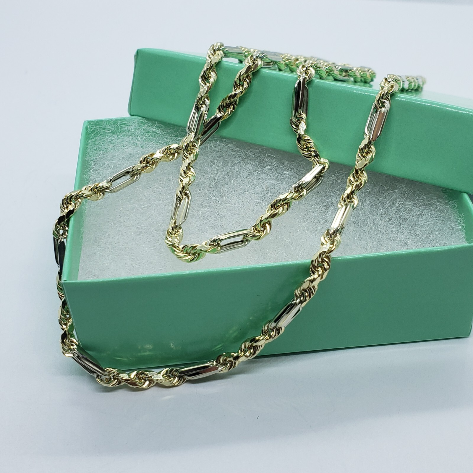 Authentic 14k Gold Two Tone Figarope Chain Necklace or bracelet 3mm-6mm 7″-30″