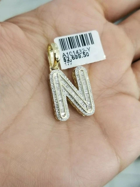 3Ct Lab Created Diamond Initial Alphabet Letter N Pendant 14K Yellow Gold Plated
