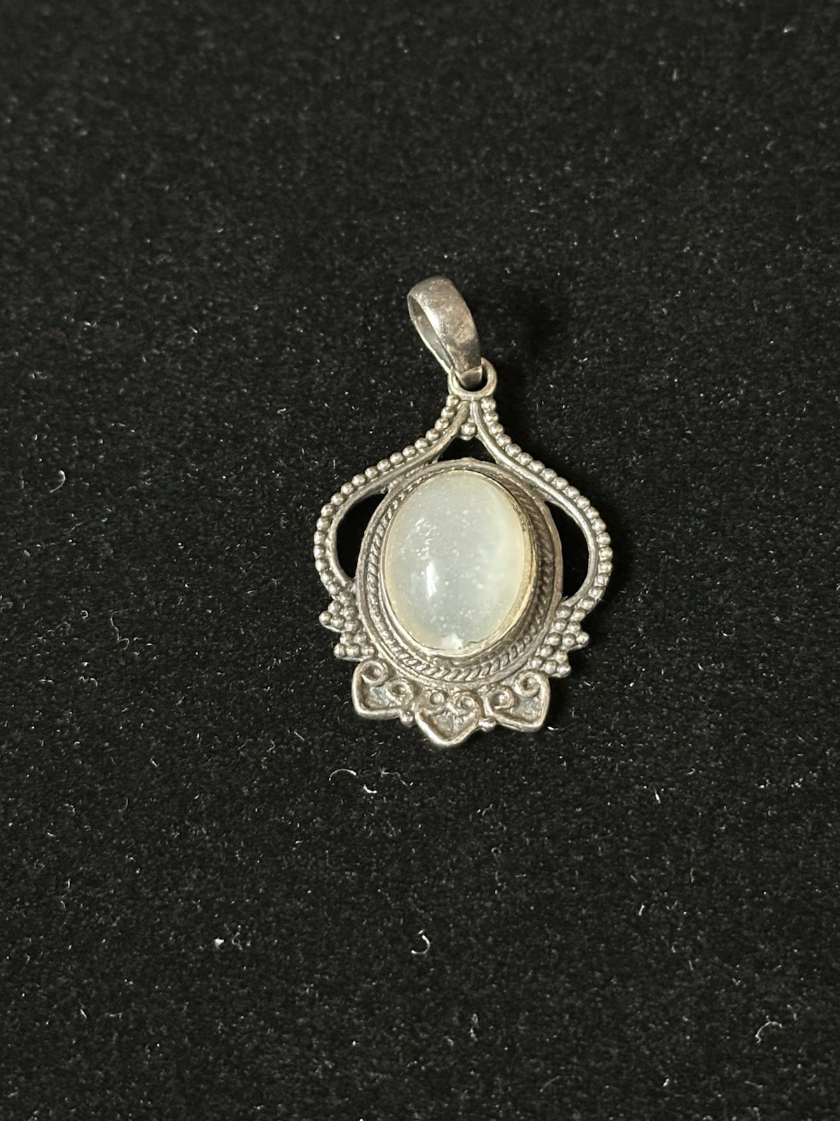 Sterling Silver 925 Opal Asymmetrical Pendant Signed 1.5” Long 7.9gr