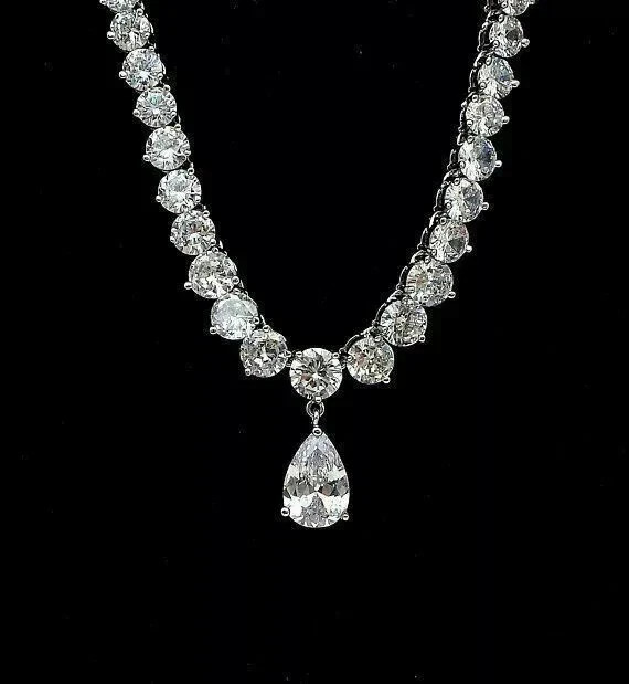 30Ct Round Cut Lab Created Diamond Choker Tennis Necklace 14K White Gold Plated