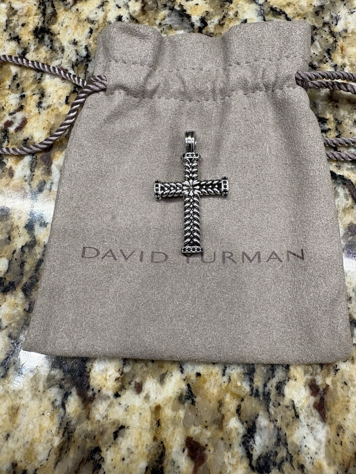 David Yurman Sterling Black Onyx Cross Pendant w/ Box 2MM Chain Necklace 19in