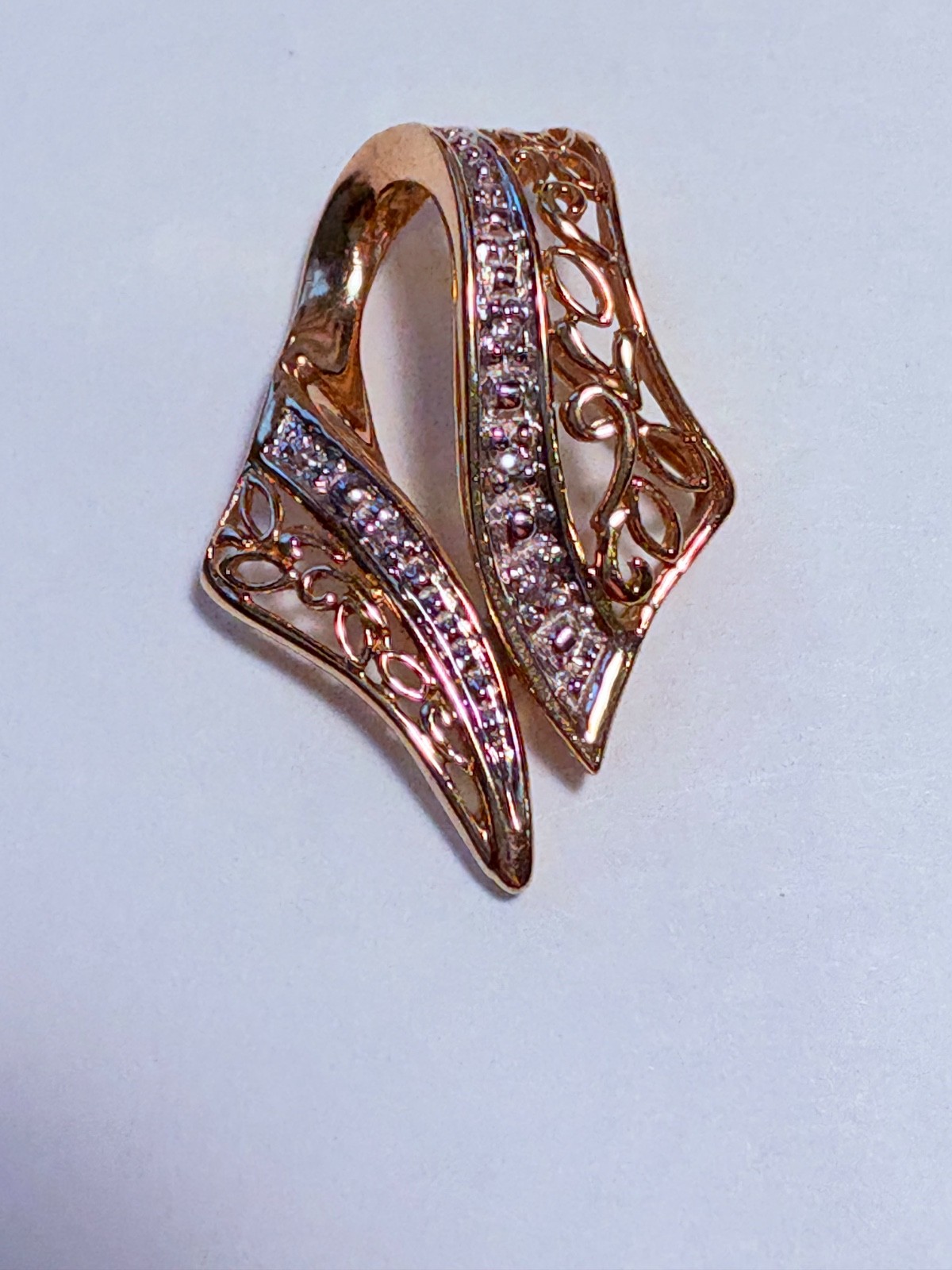 10K Yellow & White Gold Slide Pendent w 5 Round Cut Diamonds
