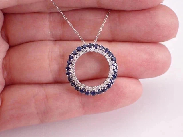 2 Ct Round Cut Lab Created Blue Sapphire 14K White Gold Plated Circle Pendant