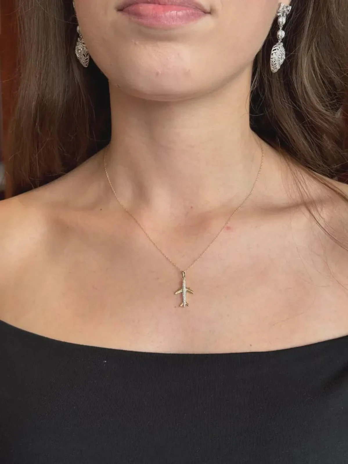 0.40 Ct Round Moissanite Airplane Pendant Womens Necklace 14K Yellow Gold Plated