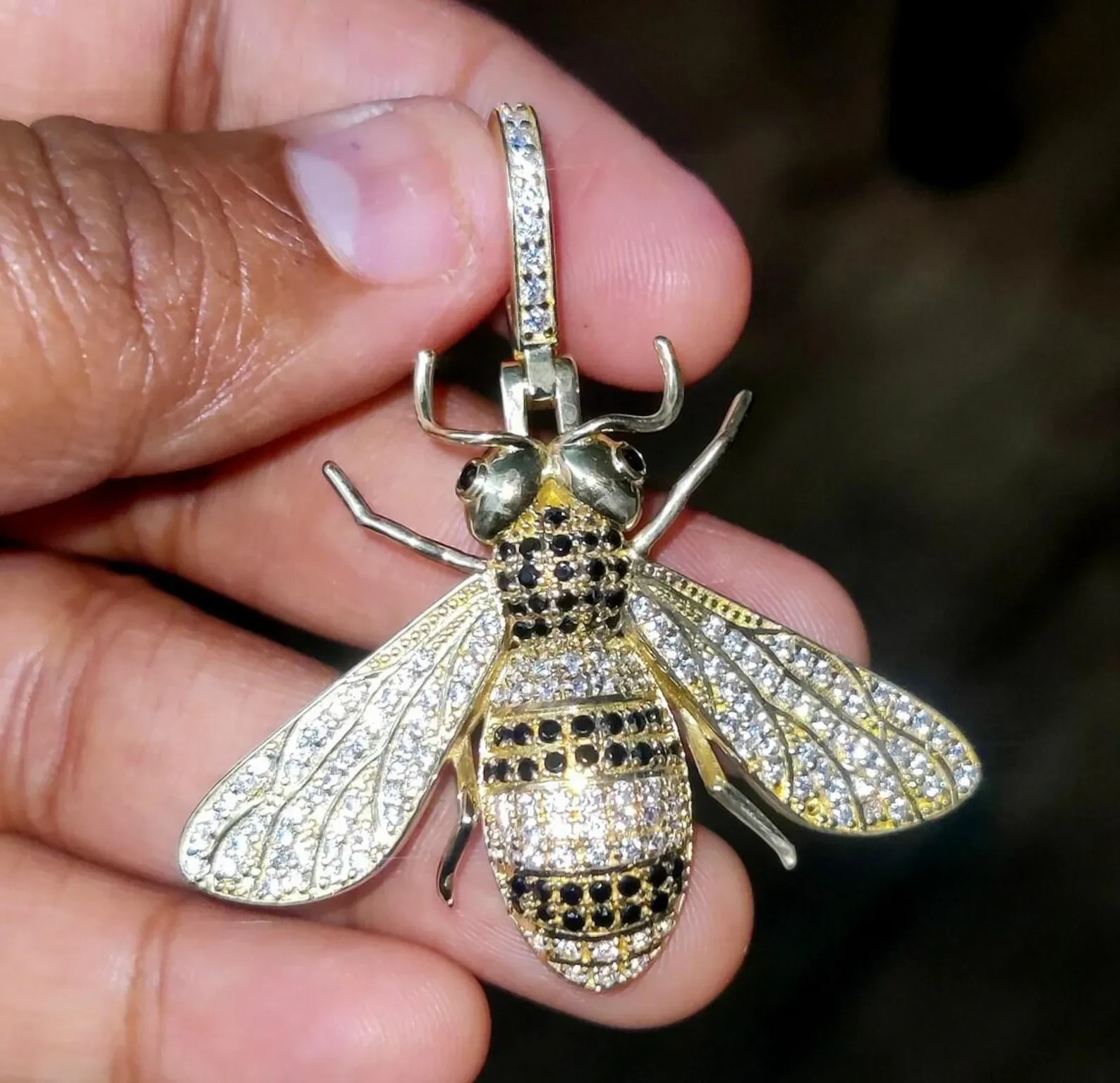 Honey Bee Pendant VVS1 Passing Moissanite 3Ct Round Cut 14K Yellow Gold Plated