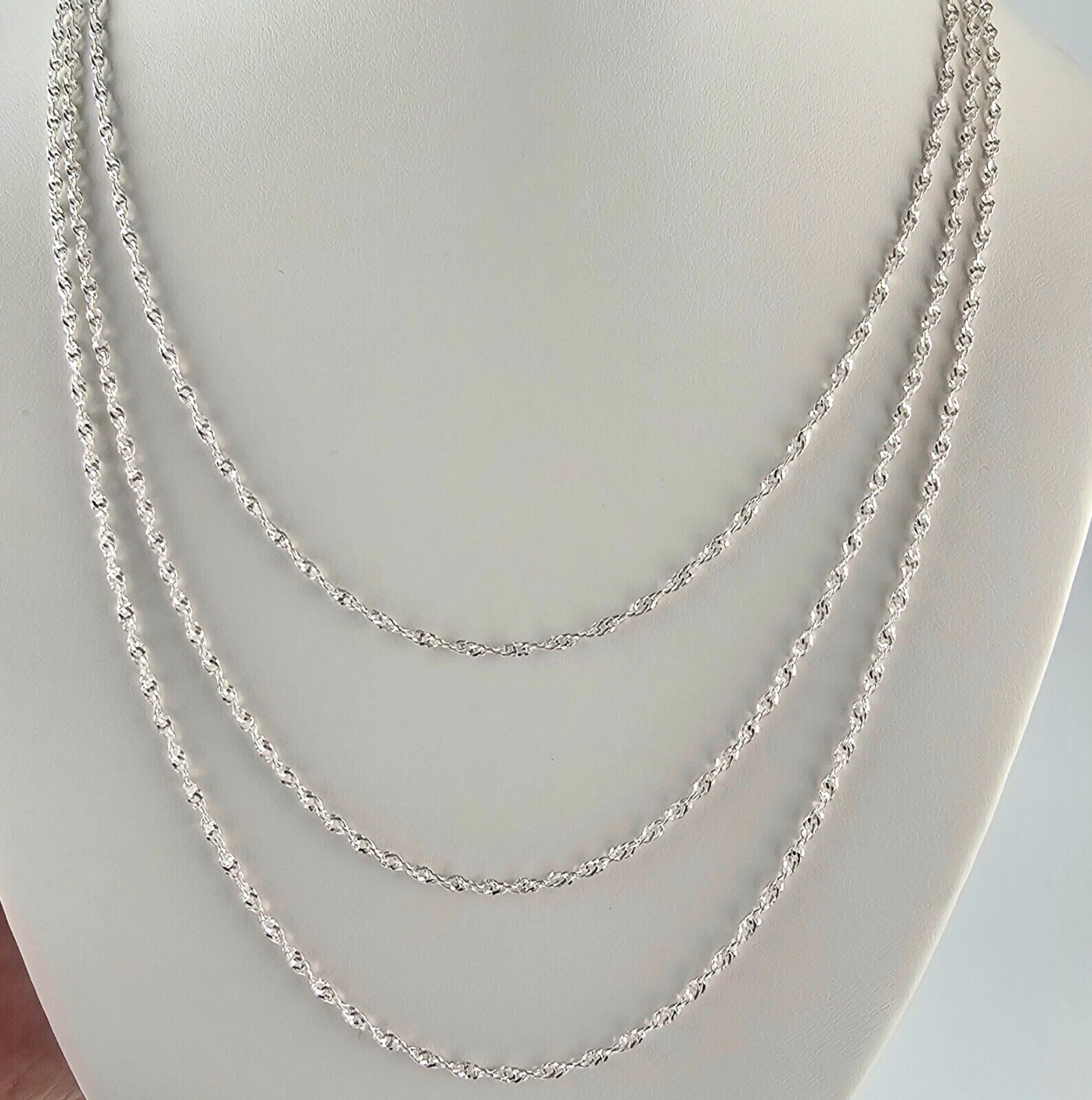 Solid 925 Sterling Silver Italy Singapore Twisted Serpentine 1.5mm 16″, 18″, 20″