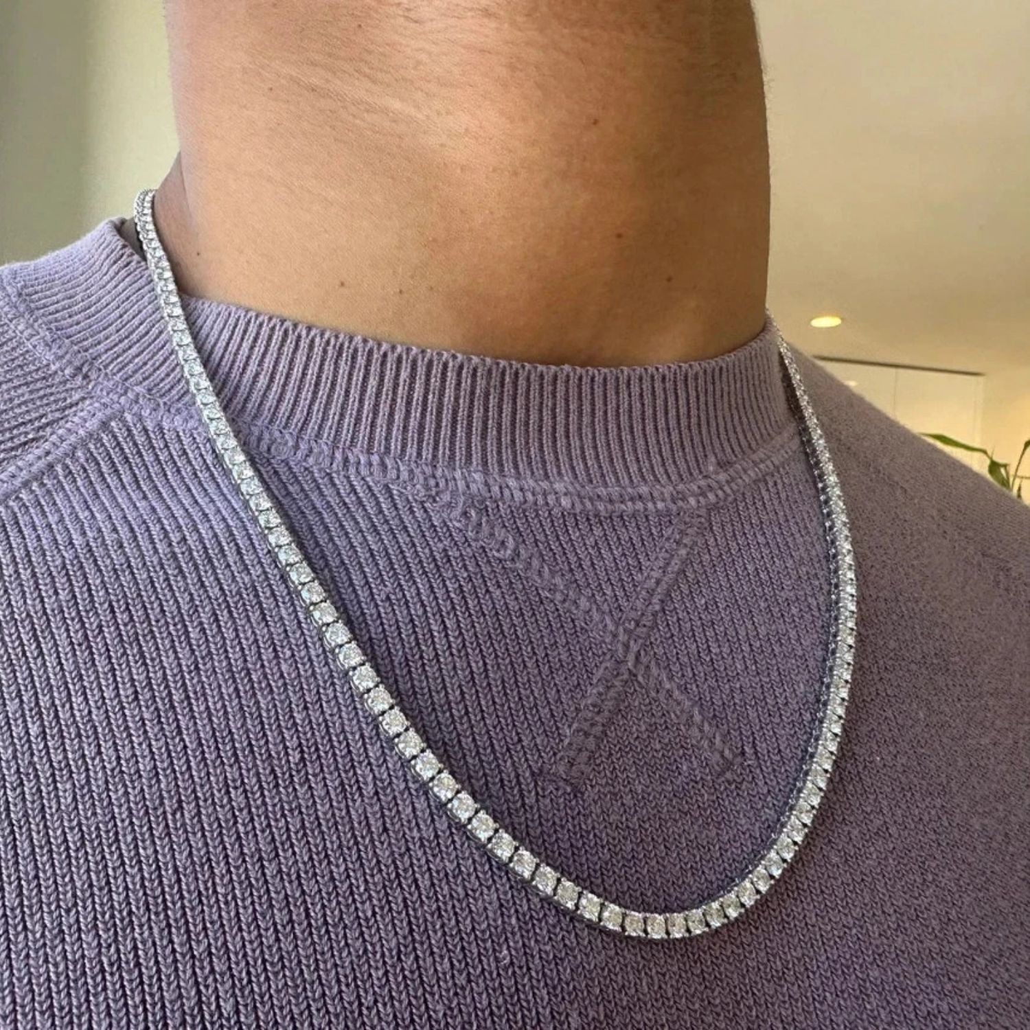 13.50Ct Round Lab Grown Diamond Men’s Tennis Necklace 14K White Gold Over 20″