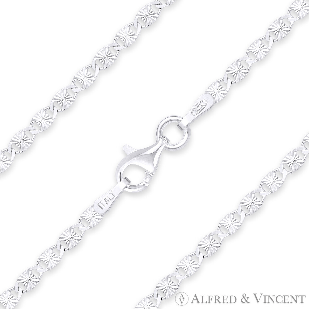 2.2mm Valentino Link Diamond-Cut Pave .925 Italy Sterling Silver Chain Necklace