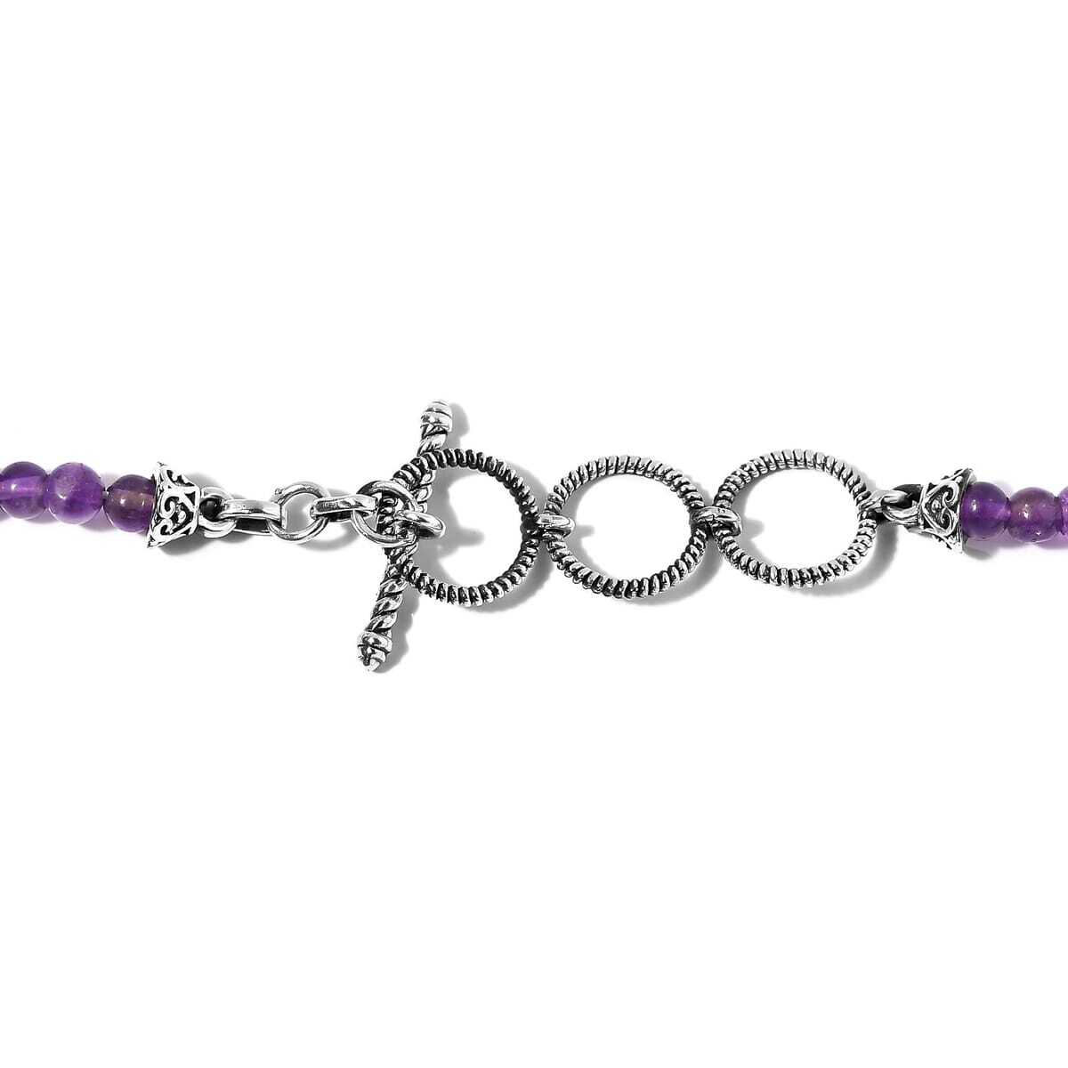 FUN & LIVELY Amethyst Beaded 2 Row Necklace 18 Inches Sterling Silver 59.00ctw