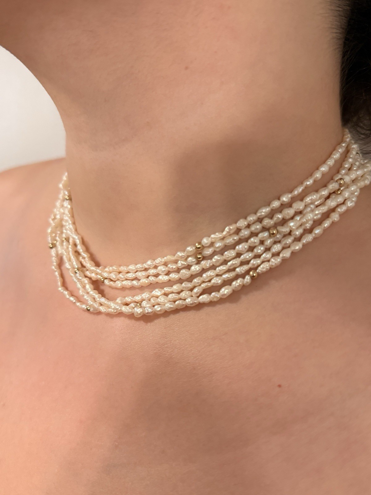 Multi Strand Freshwater Pearl Necklace 14K Gold Clasp With Matching Bracelet