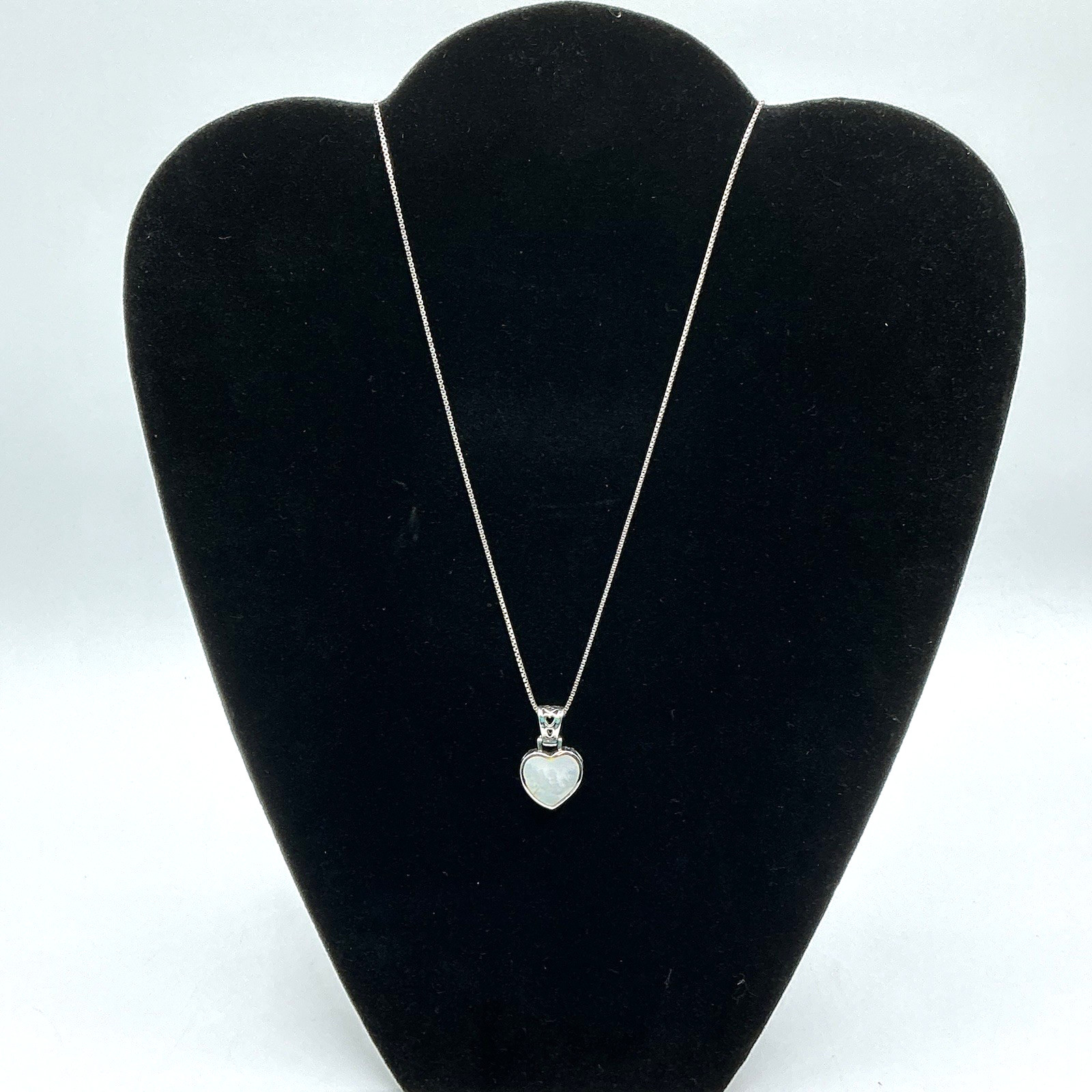 Sterling Silver Reversible Heart Pendant Blue Stone Mother Of Pearl 24” Necklace