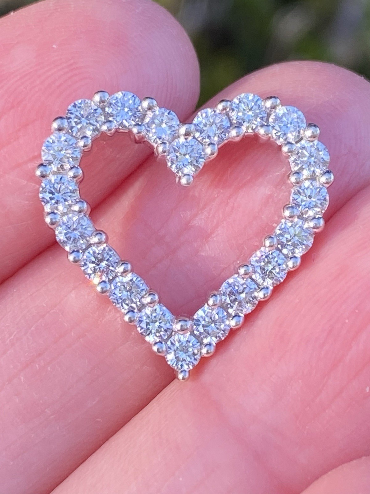 1.00CTW 100% Natural Diamond Open Heart Pendant 14k White Gold